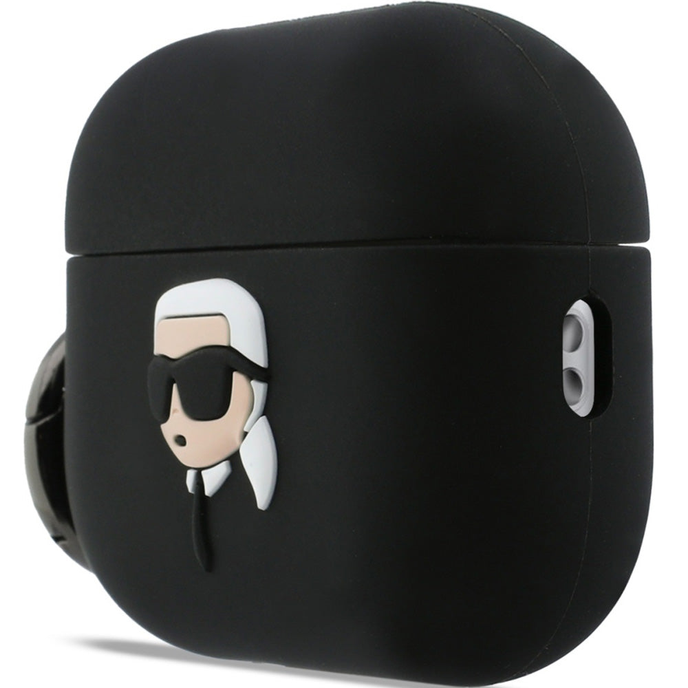 Schutzhülle für AirPods Pro 3, Karl Lagerfeld Silicone Karl Head 3D, Schwarz