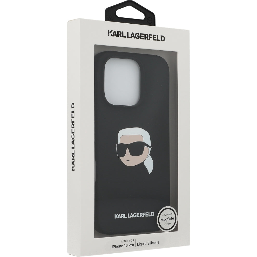 Schutzhülle Karl Lagerfeld Hard Case Silicone Karl Head MagSafe für iPhone 16 Pro, Schwarz