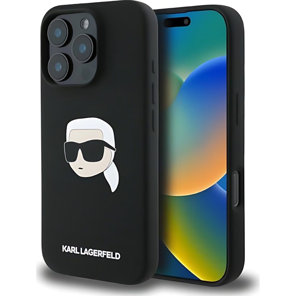 Schutzhülle Karl Lagerfeld Hard Case Silicone Karl Head MagSafe für iPhone 16 Pro, Schwarz