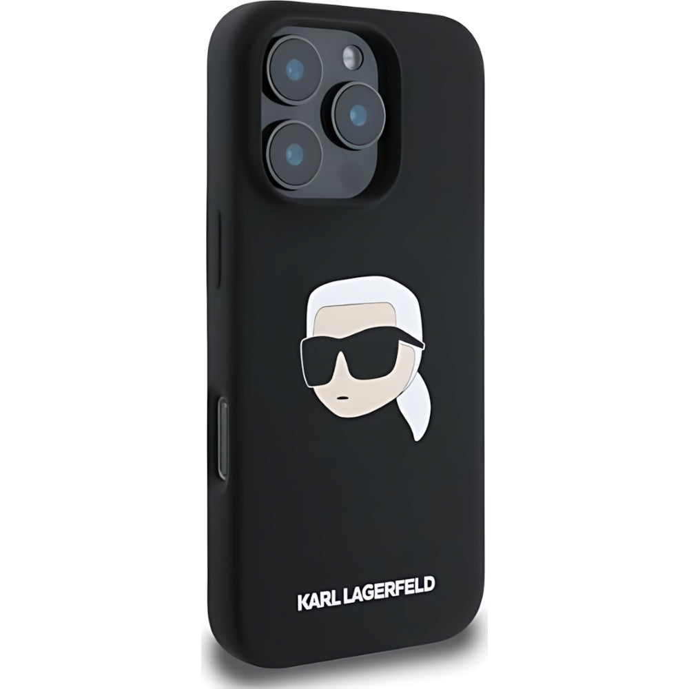 Schutzhülle Karl Lagerfeld Hard Case Silicone Karl Head MagSafe für iPhone 16 Pro, Schwarz