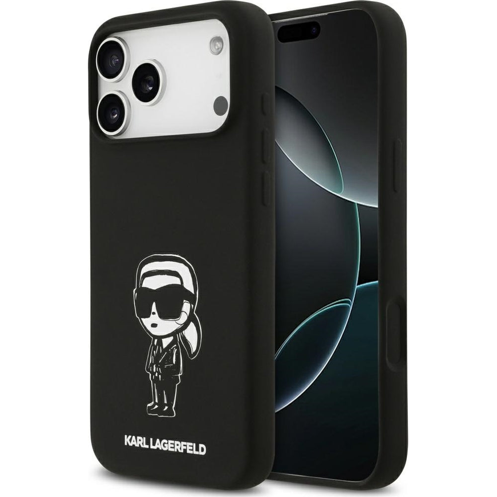 Handyhülle für iPhone 17 Pro Max, Karl Lagerfeld Silicone KL Sketch Logo mit MagSafe, Schwarz