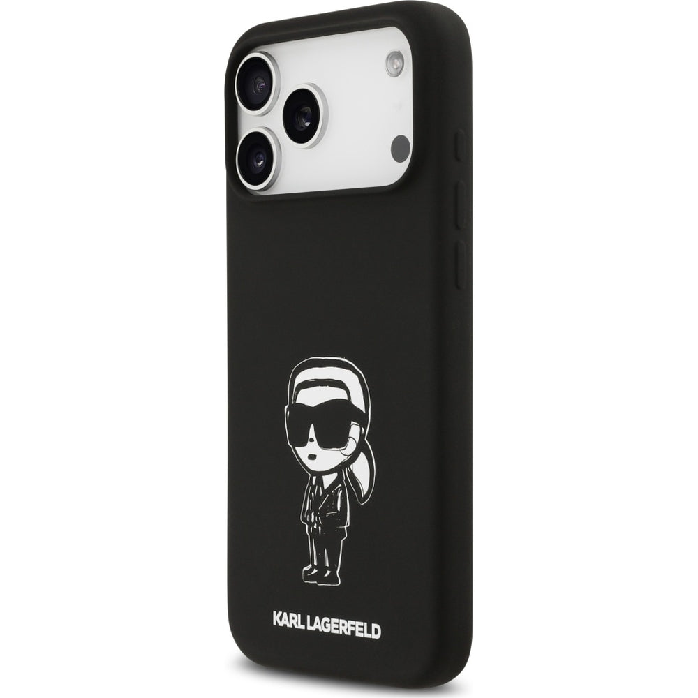 Handyhülle für iPhone 17 Pro Max, Karl Lagerfeld Silicone KL Sketch Logo mit MagSafe, Schwarz