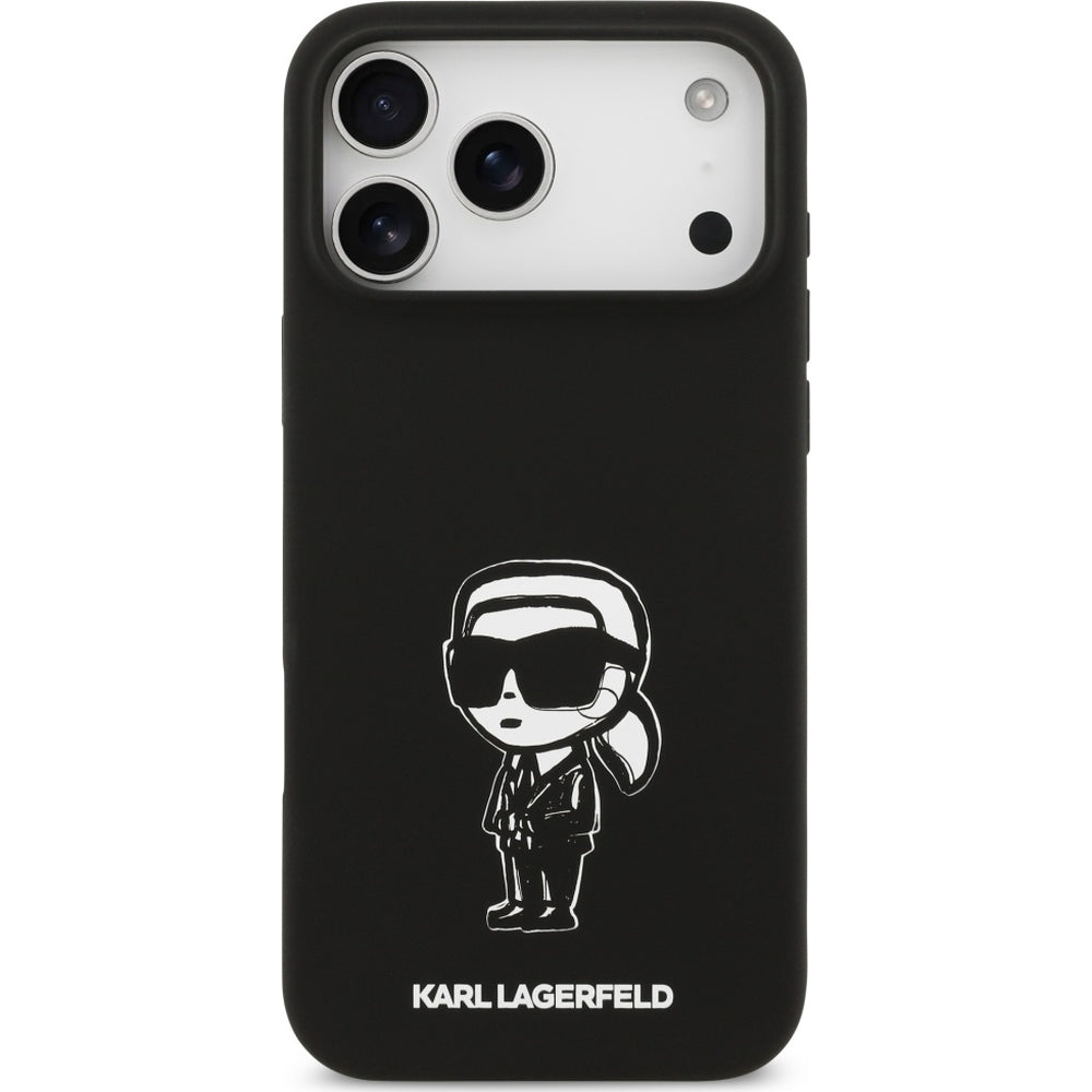 Handyhülle für iPhone 17 Pro Max, Karl Lagerfeld Silicone KL Sketch Logo mit MagSafe, Schwarz