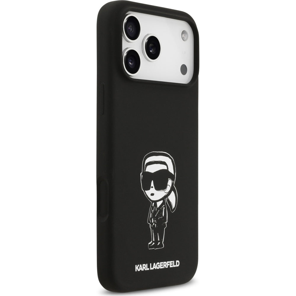 Handyhülle für iPhone 17 Pro Max, Karl Lagerfeld Silicone KL Sketch Logo mit MagSafe, Schwarz
