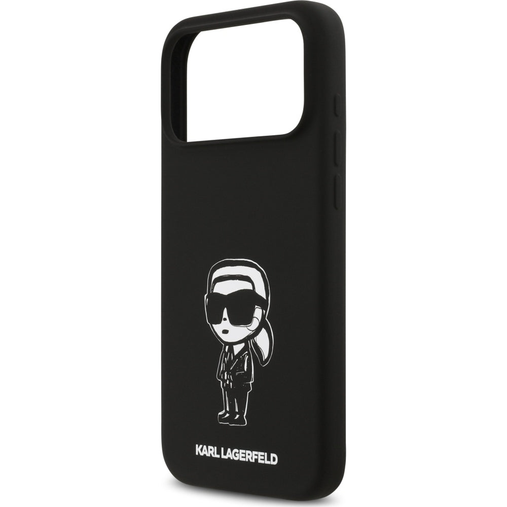 Handyhülle für iPhone 17 Pro Max, Karl Lagerfeld Silicone KL Sketch Logo mit MagSafe, Schwarz