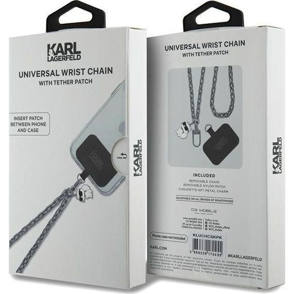 Handy-Lanyard Karl Lagerfeld Universal Wrist Chain / Gürtel, Schwarz mit Silberner Kette