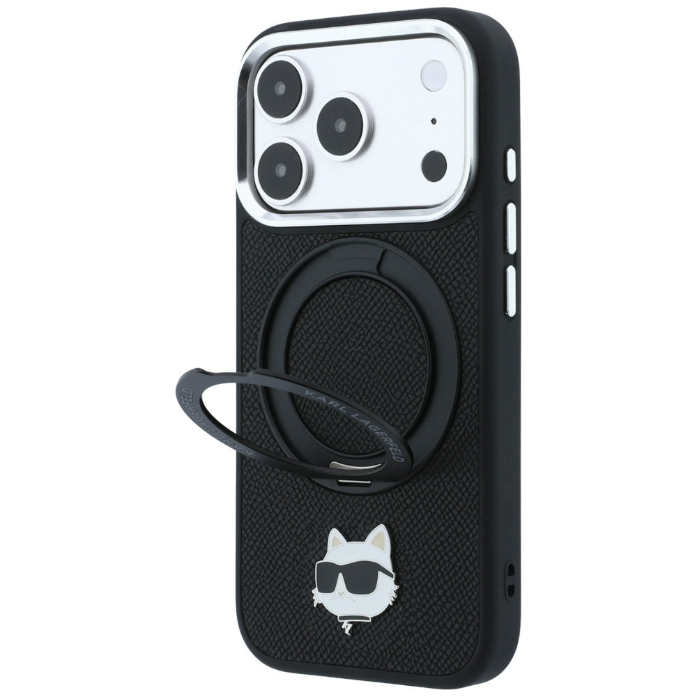 Handyhülle für iPhone 18 Pro / 17 Pro, Karl Lagerfeld Ring Stand 360 Choupette Head Pin mit MagSafe