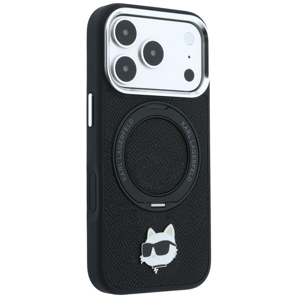 Handyhülle für iPhone 18 Pro / 17 Pro, Karl Lagerfeld Ring Stand 360 Choupette Head Pin mit MagSafe