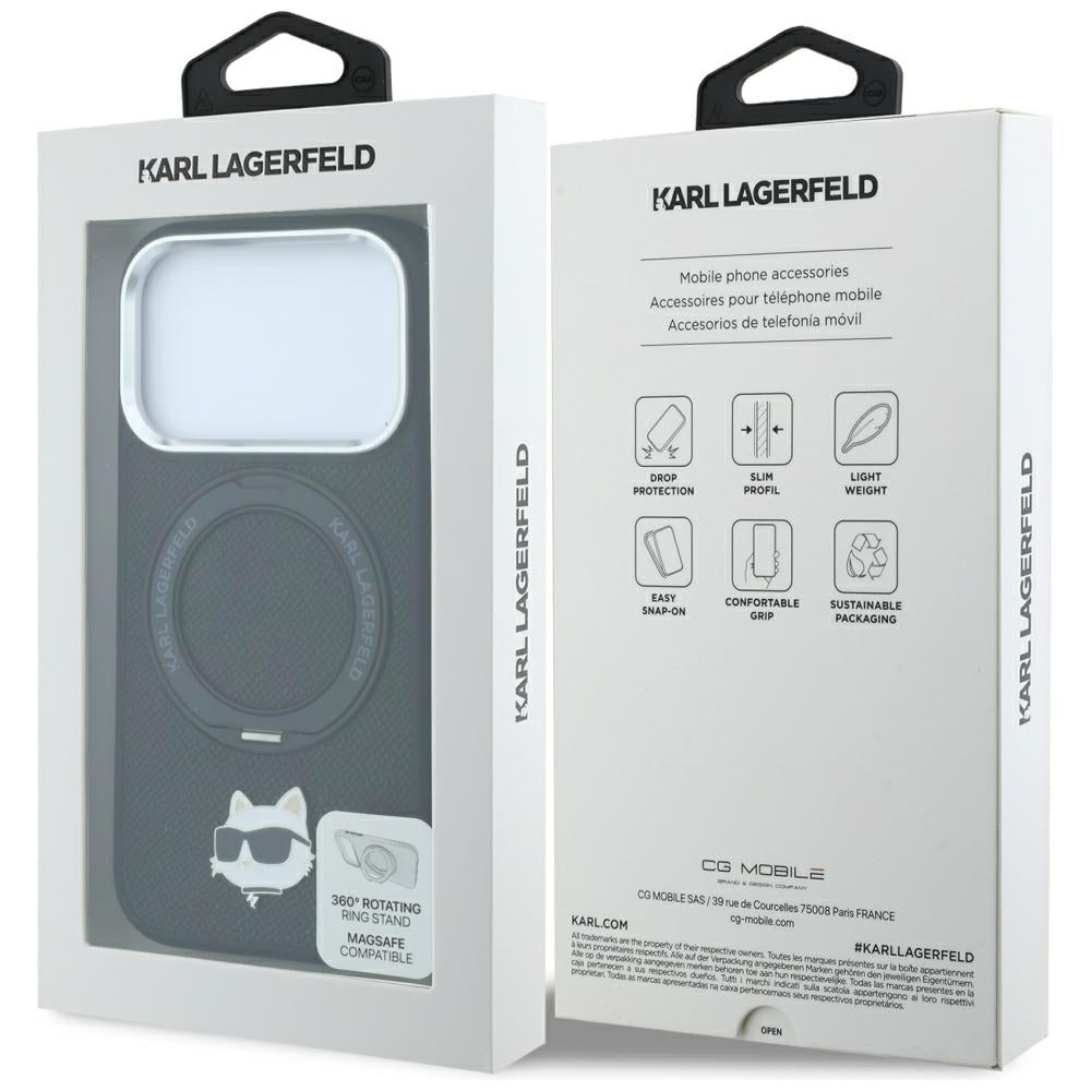 Handyhülle für iPhone 18 Pro / 17 Pro, Karl Lagerfeld Ring Stand 360 Choupette Head Pin mit MagSafe