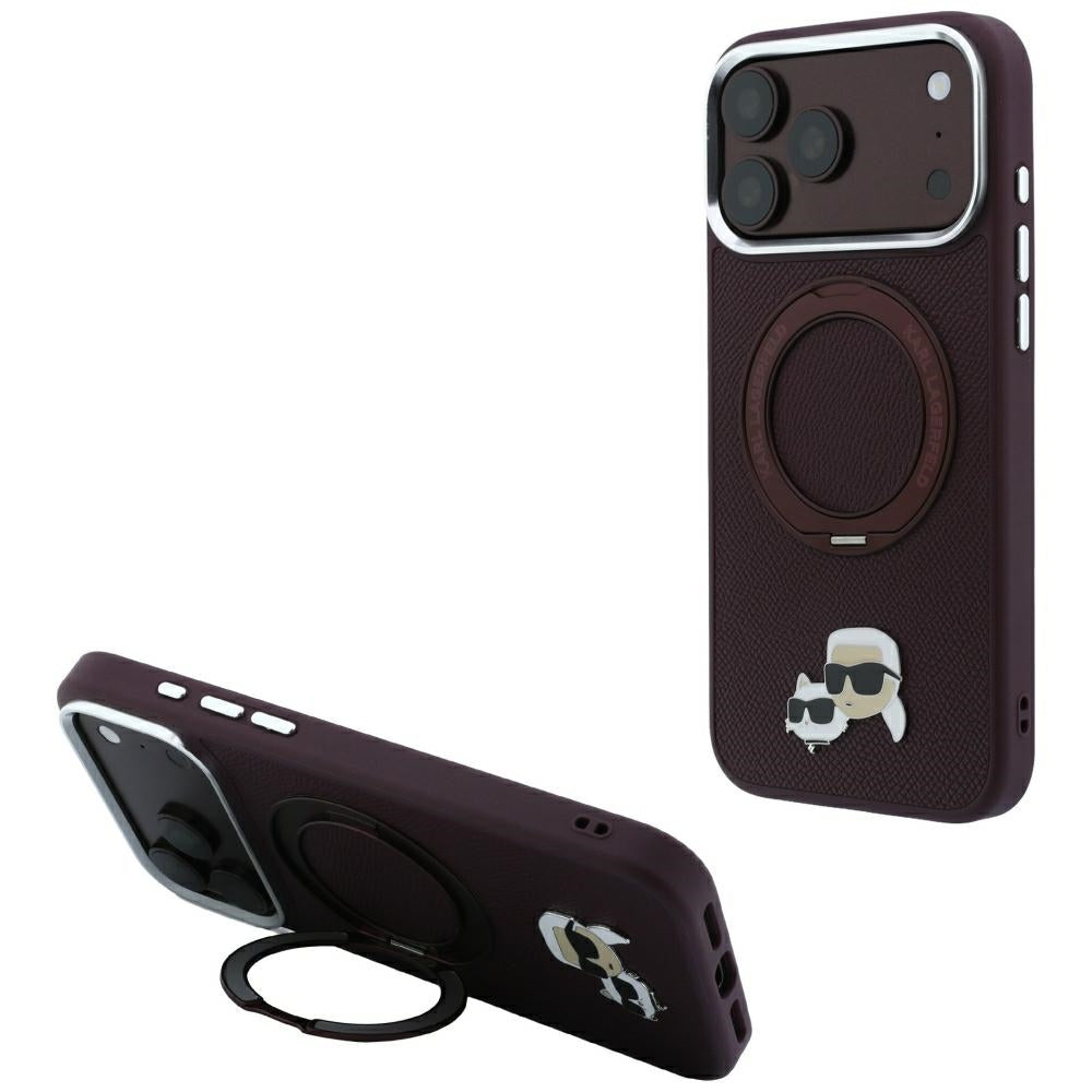 Handyhülle für iPhone 18 Pro / 17 Pro, Karl Lagerfeld Ring Stand 360 Karl Choupette Heads Pin mit MagSafe