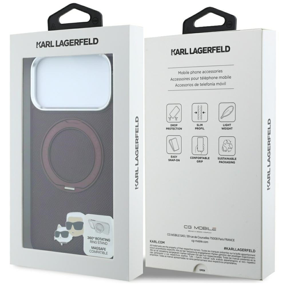 Handyhülle für iPhone 18 Pro / 17 Pro, Karl Lagerfeld Ring Stand 360 Karl Choupette Heads Pin mit MagSafe