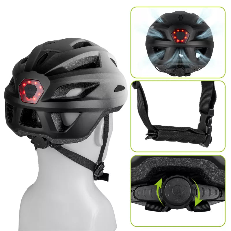 Fahrradhelm, Vayox Active + LED VA0424WBM, 55-58 cm, Größe M, Weiß-Schwarz