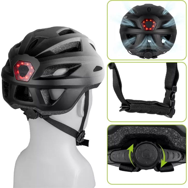 Fahrradhelm, Vayox Active + LED VA0424WBL, 58-61 cm, Größe L, Weiß-Schwarz