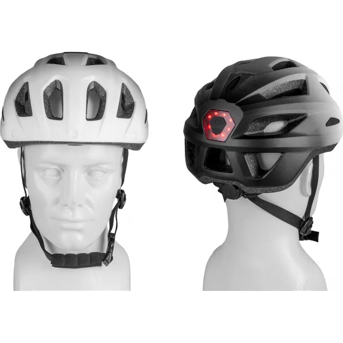 Fahrradhelm, Vayox Active + LED VA0424WBM, 55-58 cm, Größe M, Weiß-Schwarz