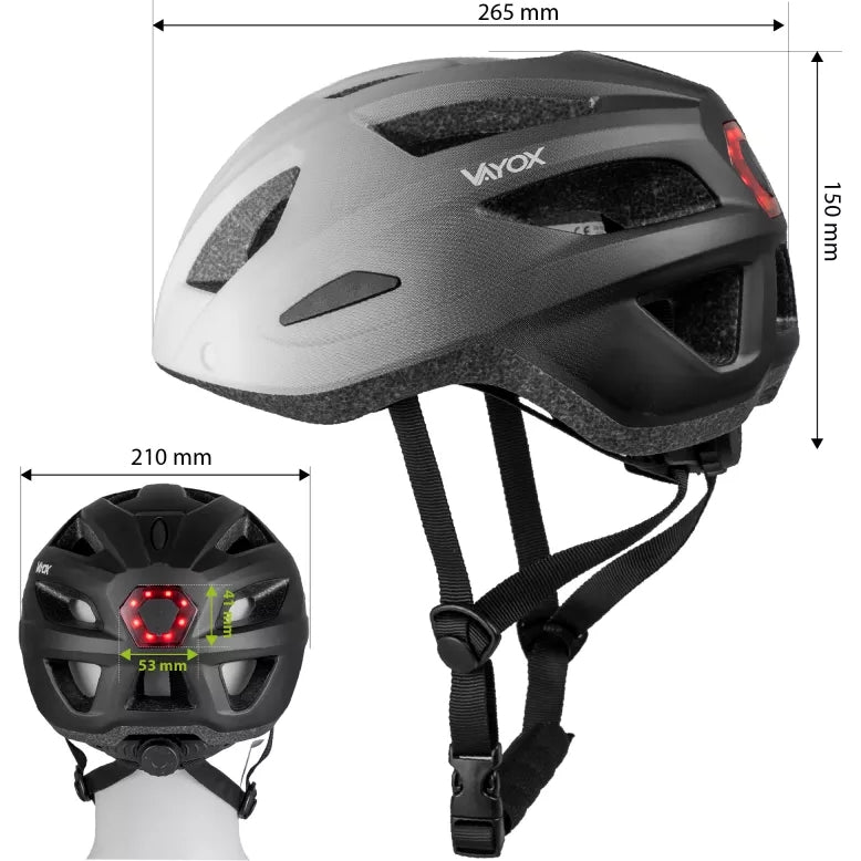 Fahrradhelm, Vayox Active + LED VA0424WBL, 58-61 cm, Größe L, Weiß-Schwarz