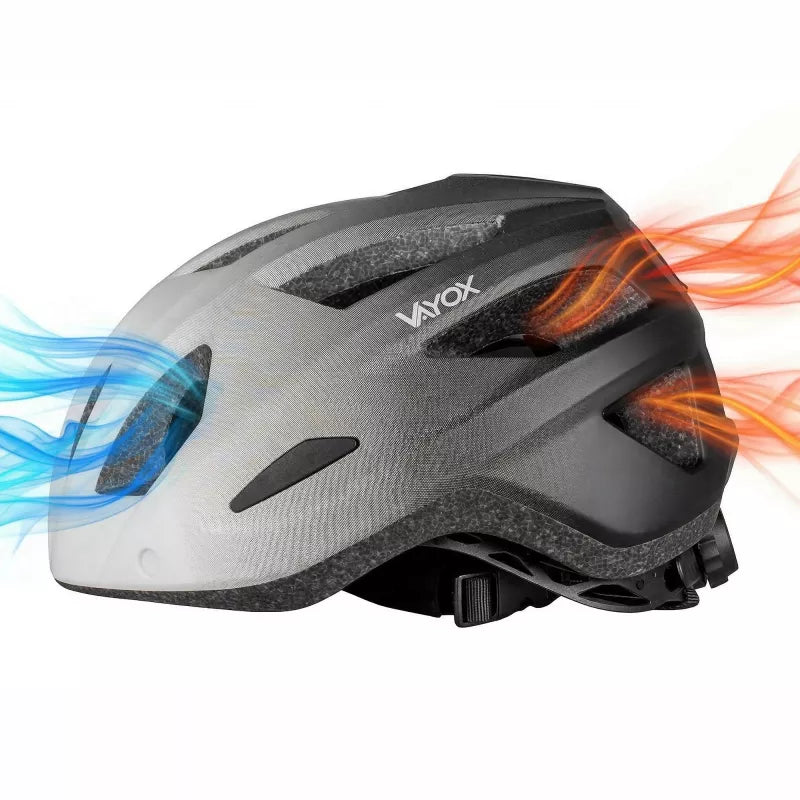 Fahrradhelm, Vayox Active + LED VA0424WBM, 55-58 cm, Größe M, Weiß-Schwarz