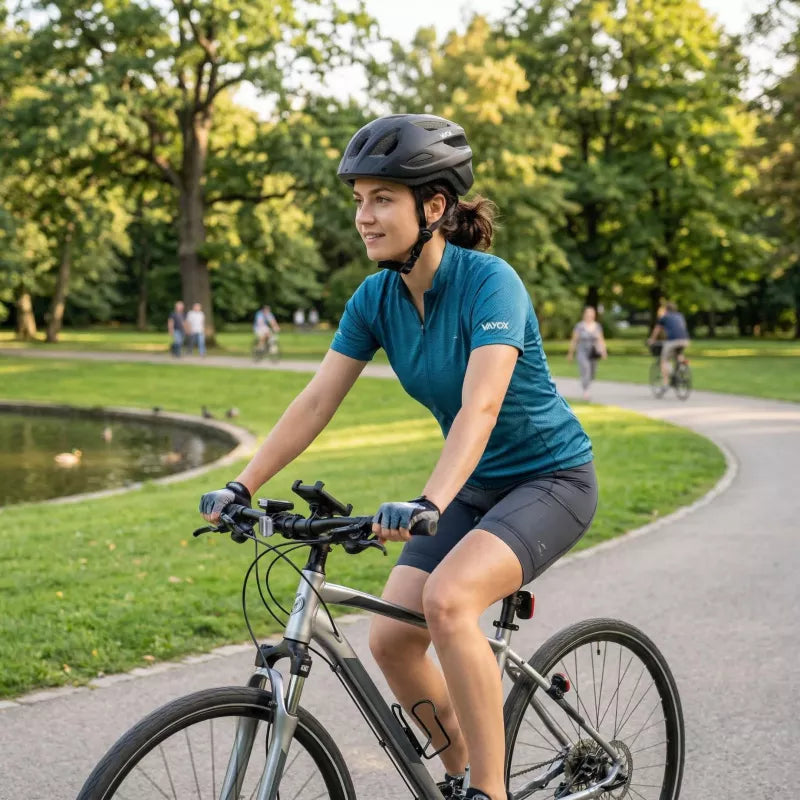 Fahrradhelm, Vayox Active + LED VA0424WBM, 55–58 cm, Größe M, Matt-Schwarz
