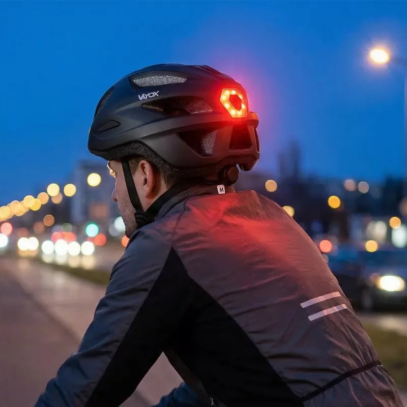 Fahrradhelm, Vayox Active + LED VA0424WBM, 55–58 cm, Größe M, Matt-Schwarz