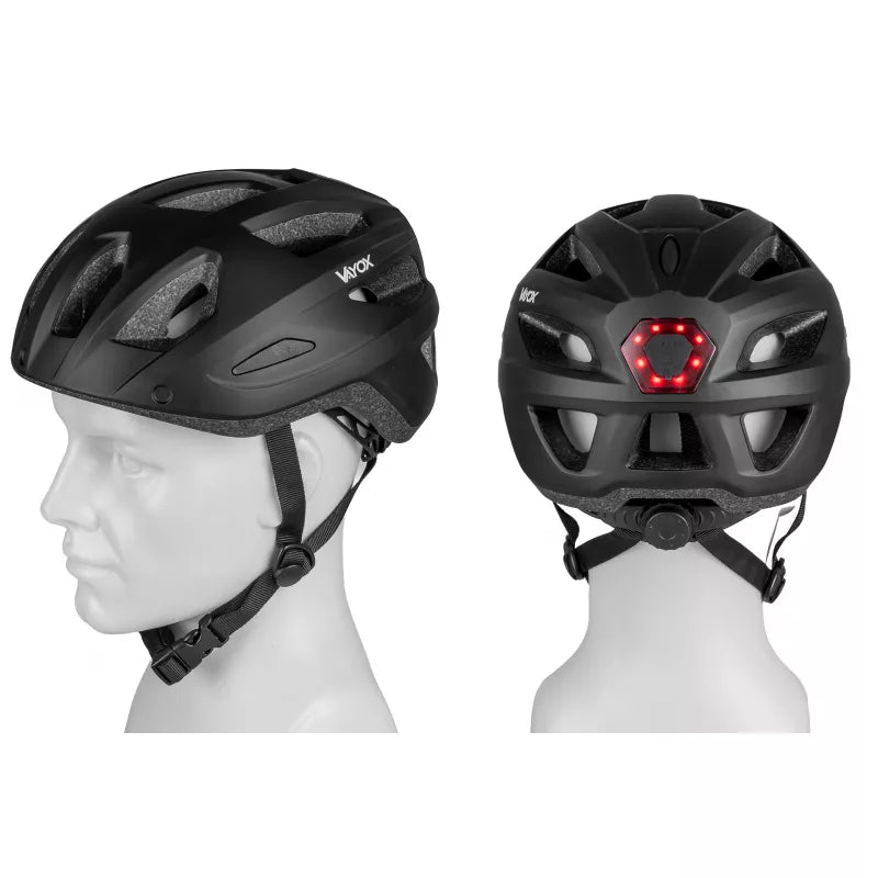 Fahrradhelm, Vayox Active + LED VA0424BML, 58-61 cm, Größe L, Matt-Schwarz