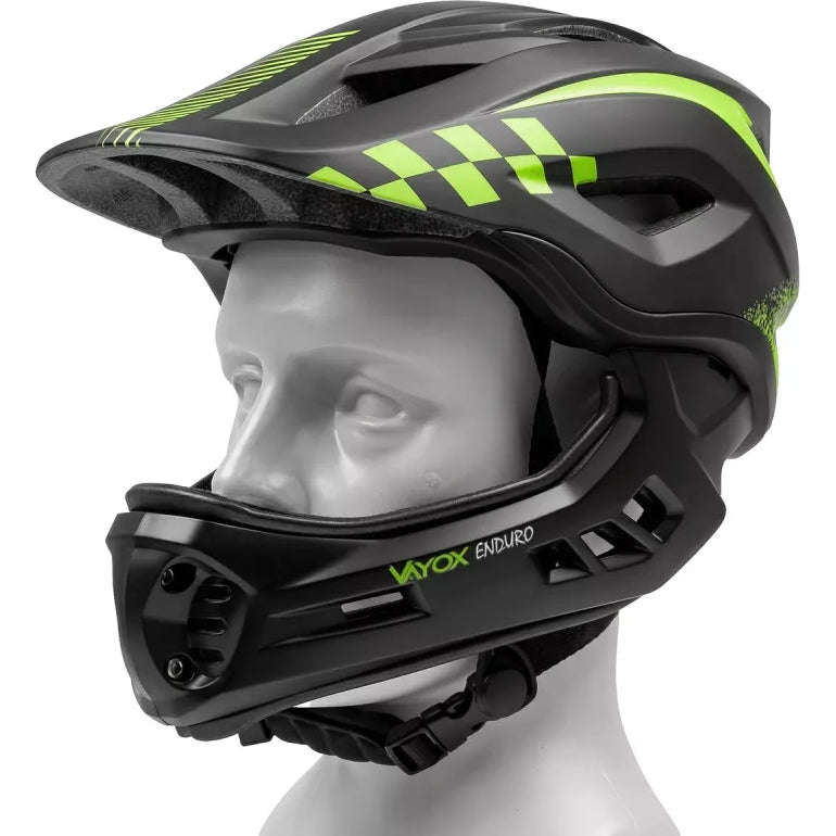 Fahrradhelm Vayox Enduro mit abnehmbarem Kinnschutz VA0421BS 48-52 cm, Größe S, Schwarz
