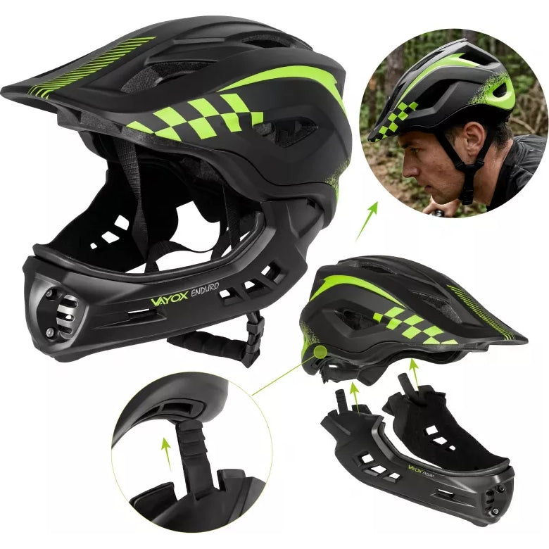 Fahrradhelm Vayox Enduro mit abnehmbarem Kinnschutz VA0421BS 54-58 cm, Größe M, Schwarz