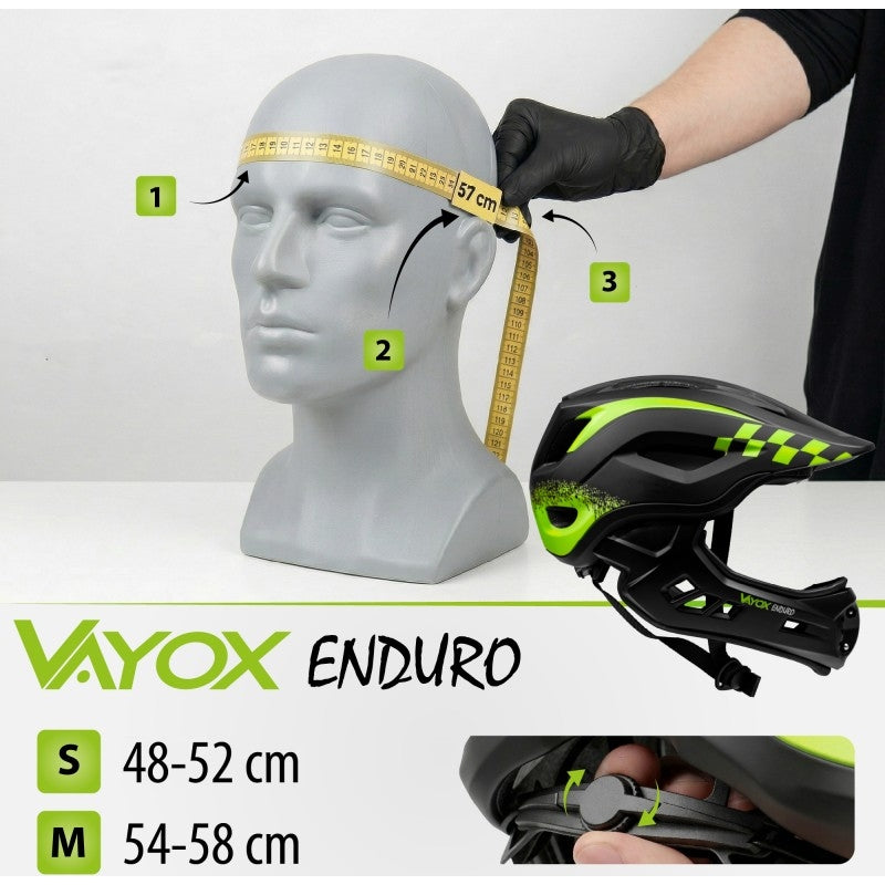 Fahrradhelm Vayox Enduro mit abnehmbarem Kinnschutz VA0421BS 54-58 cm, Größe M, Schwarz