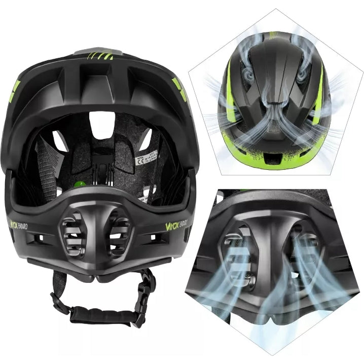 Fahrradhelm Vayox Enduro mit abnehmbarem Kinnschutz VA0421BS 48-52 cm, Größe S, Schwarz