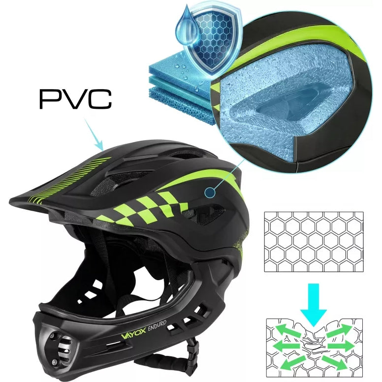 Fahrradhelm Vayox Enduro mit abnehmbarem Kinnschutz VA0421BS 48-52 cm, Größe S, Schwarz