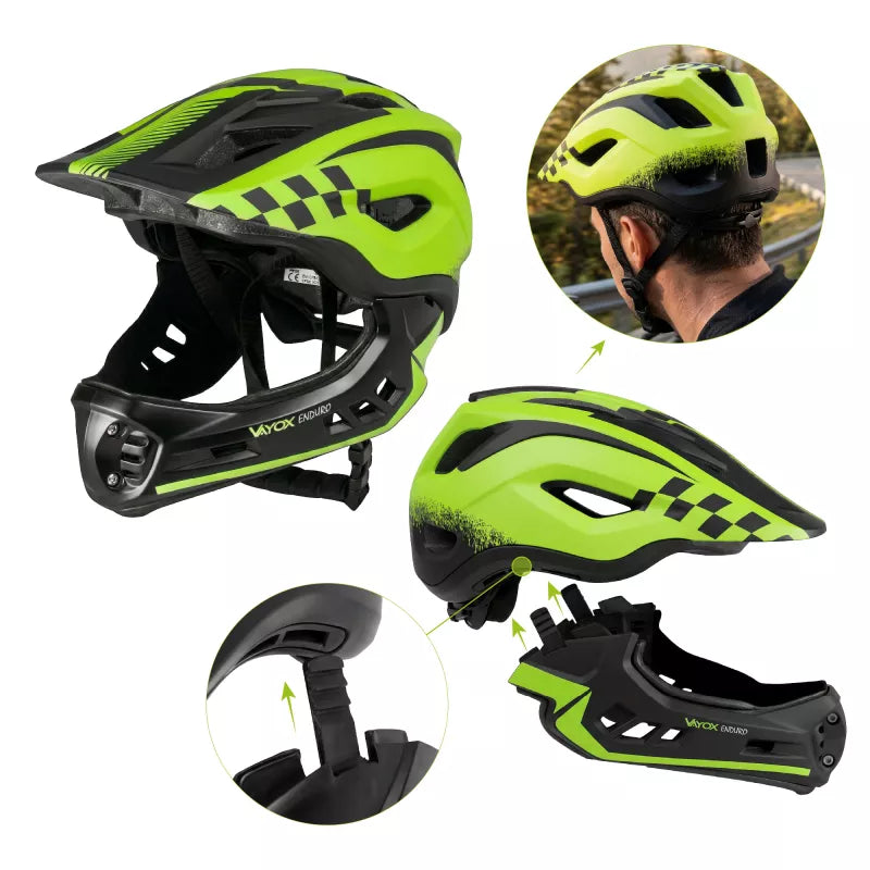 Fahrradhelm Vayox Enduro mit abnehmbarem Kinnschutz VA0421GM 54-58 cm, Größe M, Grün