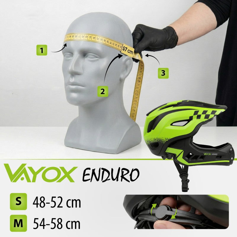Fahrradhelm Vayox Enduro mit abnehmbarem Kinnschutz VA0421GM 54-58 cm, Größe M, Grün