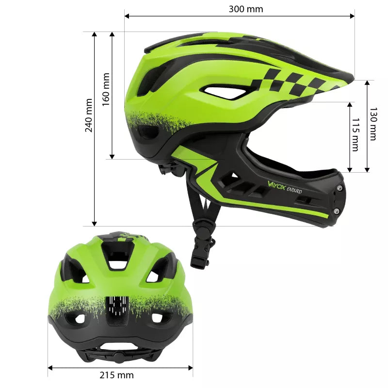 Fahrradhelm Vayox Enduro mit abnehmbarem Kinnschutz VA0421GS 48-52 cm, Größe S, Grün