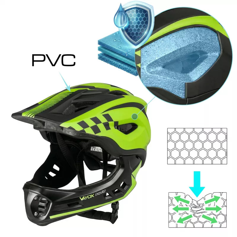 Fahrradhelm Vayox Enduro mit abnehmbarem Kinnschutz VA0421GM 54-58 cm, Größe M, Grün