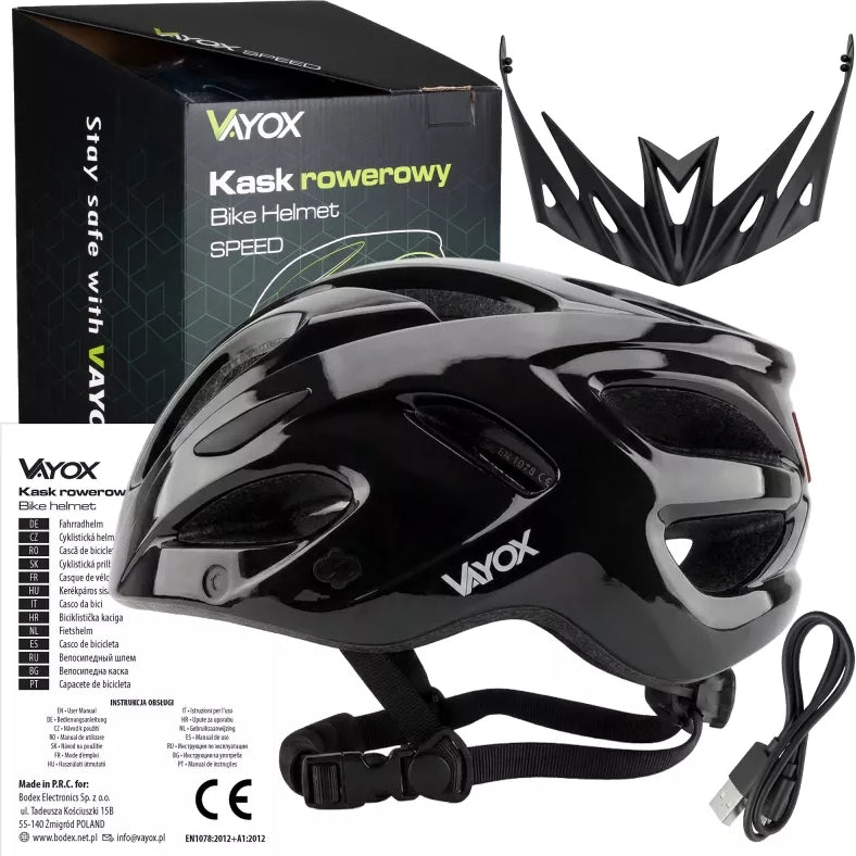 Fahrradhelm Vayox Speed, 58–61 cm, Größe L, glänzend Schwarz