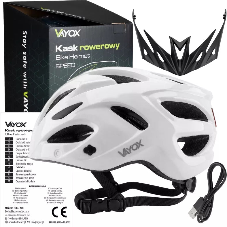 Fahrradhelm Vayox Speed, 55–58 cm, Größe M, Glänzend weiß