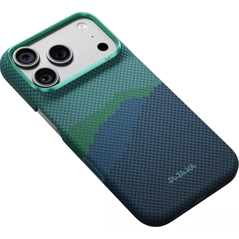 Aramid Handyhülle für iPhone 18 Pro / 17 Pro, PITAKA Ultra-Slim Case mit MagSafe, Grün und Blau mit Kevlar (2/7)