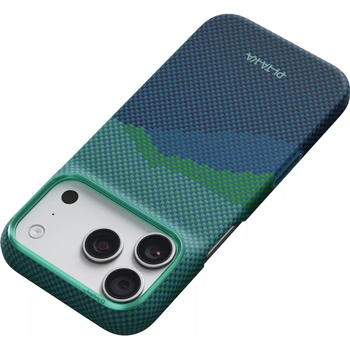 Aramid Handyhülle für iPhone 18 Pro / 17 Pro, PITAKA Ultra-Slim Case mit MagSafe, Grün und Blau mit Kevlar (3/7)