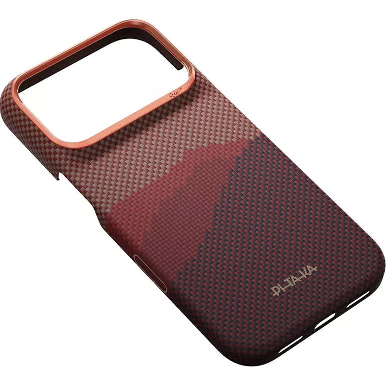Aramid Handyhülle für iPhone 18 Pro / 17 Pro, PITAKA Ultra-Slim Case mit MagSafe, Rot und Rotwein (5/7)