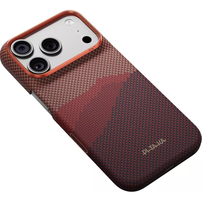 Aramid Handyhülle für iPhone 18 Pro / 17 Pro, PITAKA Ultra-Slim Case mit MagSafe, Rot und Rotwein (2/7)