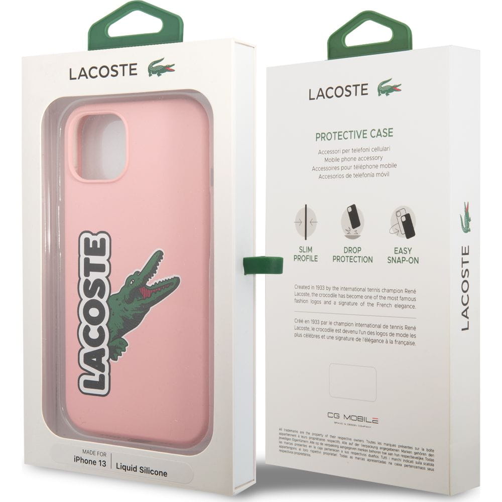 Schutzhülle für iPhone 13, Lacoste Hardcase Silicone Head Crocodile, Rosa