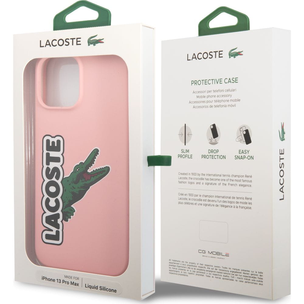 Schutzhülle für iPhone 13 Pro Max, Lacoste Hardcase Silicone Head Crocodile, Rosa