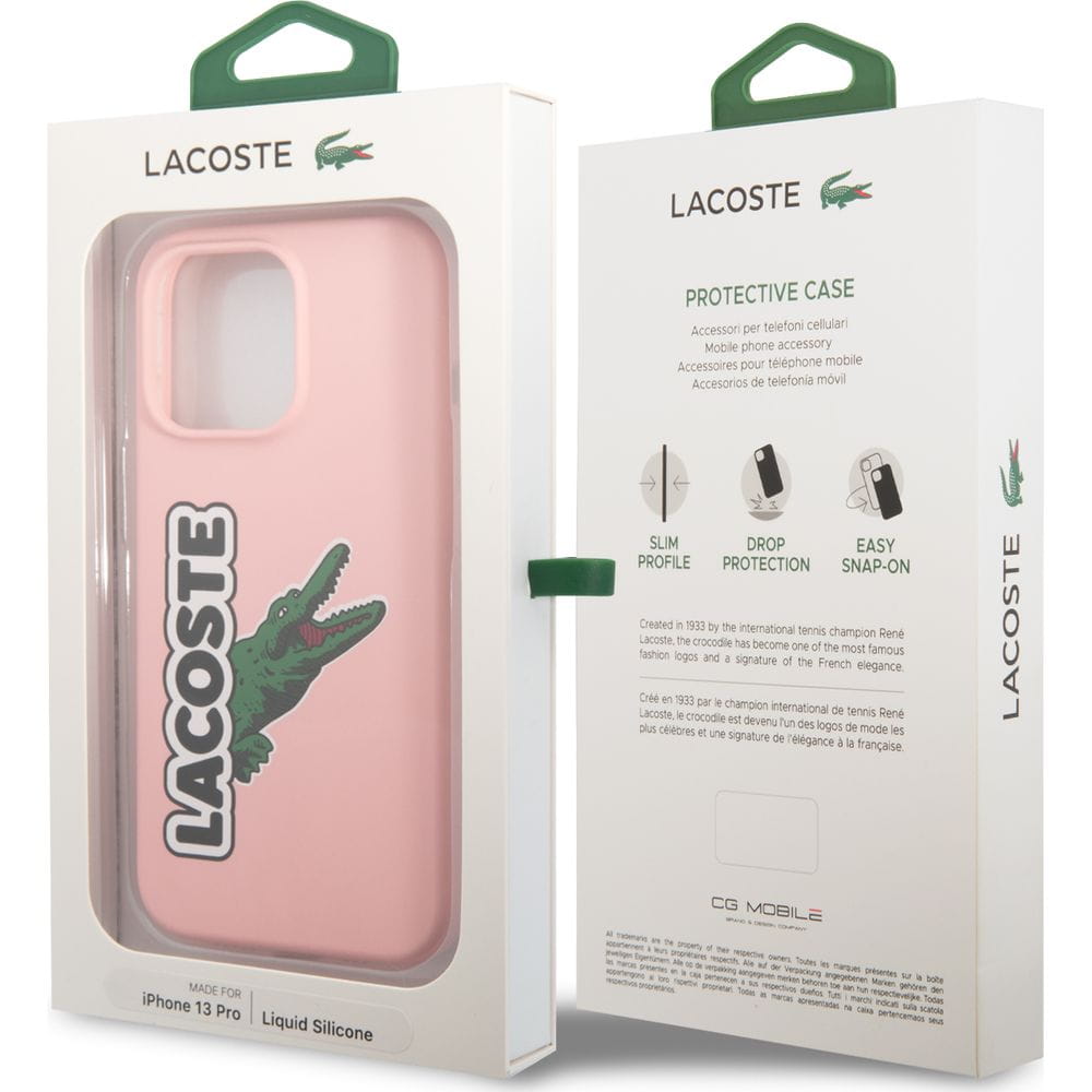 Schutzhülle für iPhone 13 Pro, Lacoste Hardcase Silicone Head Crocodile, Rosa