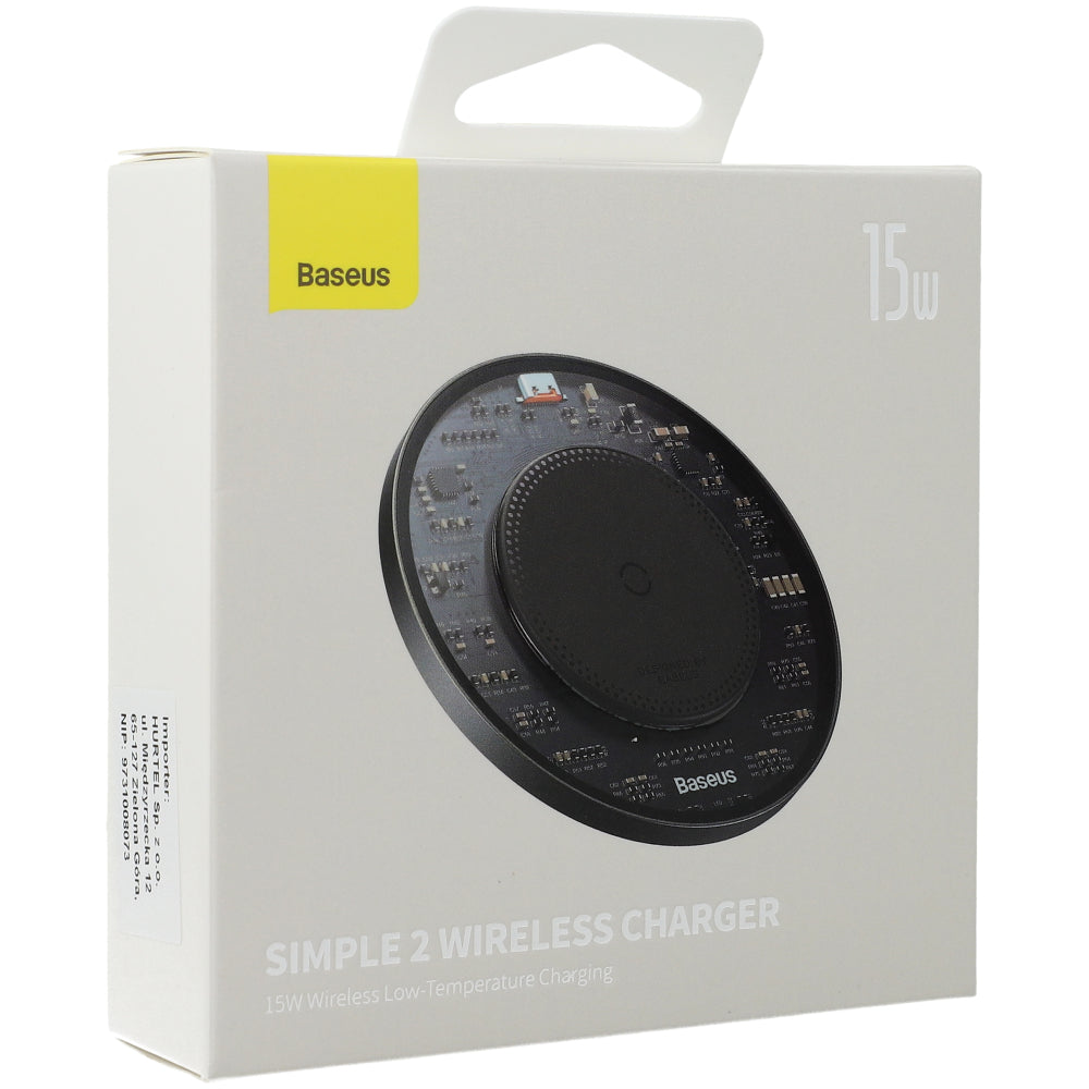 Drahtloses Ladegerät Baseus Simple 2 BS-W530 15W, + USB-C Kabel, Schwarz