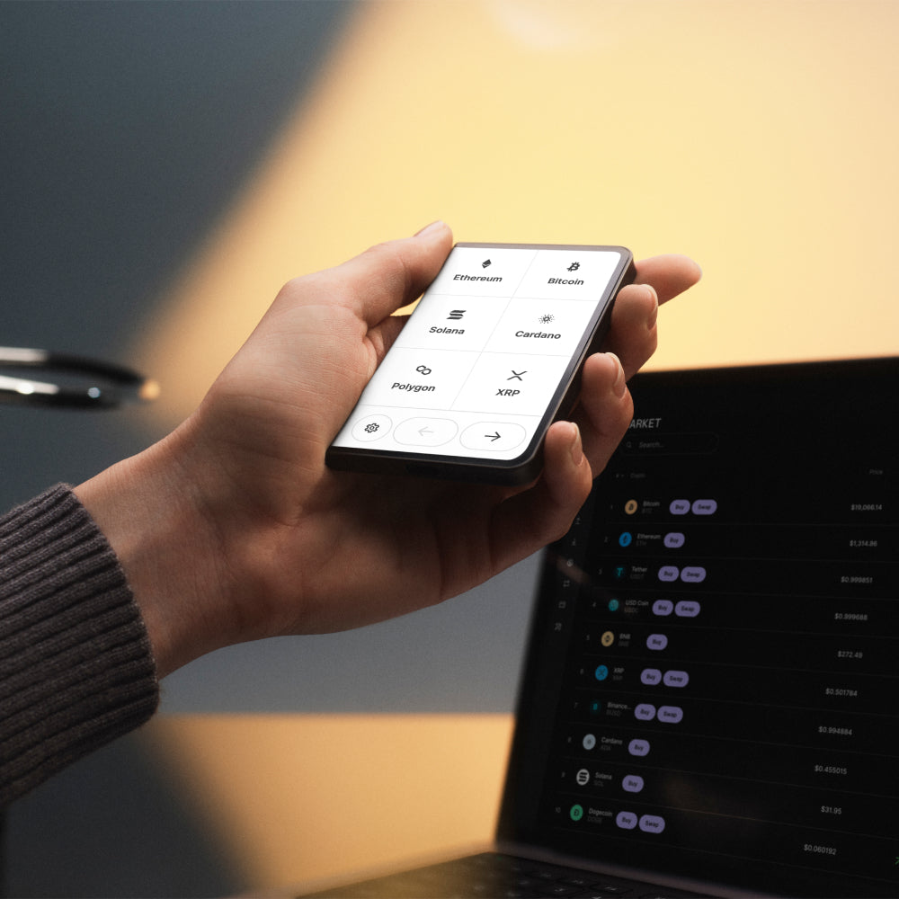 Kryptowährungs-Wallet und NFT Ledger Stax + Hülle, Grau