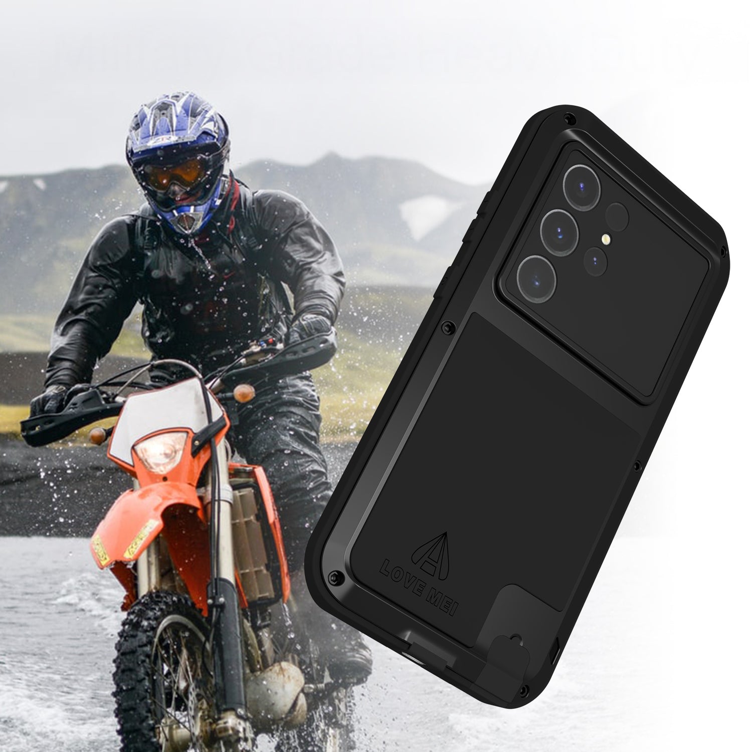 Handyhülle für Galaxy S25 Ultra, Love Mei Powerful mit Glas, Schwarz