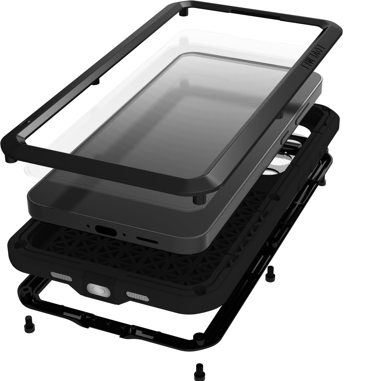 Handyhülle für Galaxy S24 FE, Love Mei Powerful mit Glas, Schwarz