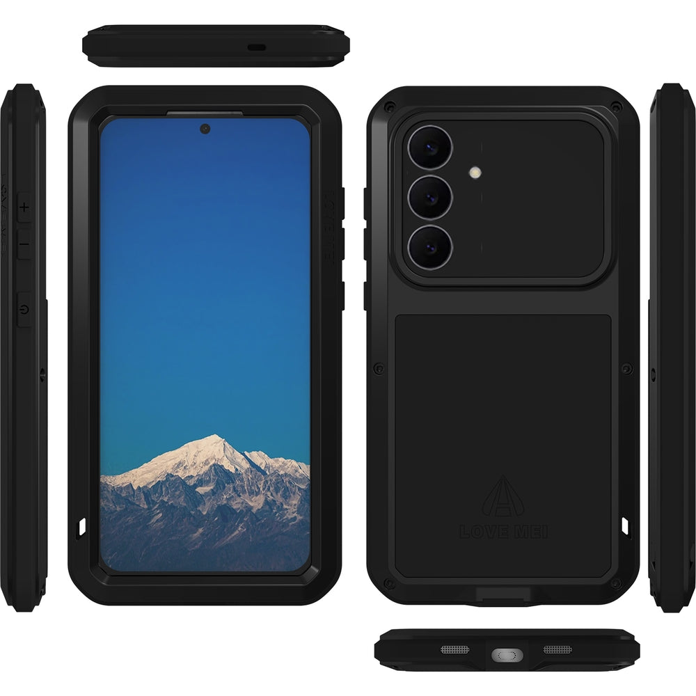 Handyhülle für Galaxy S25 FE, Love Mei Powerful mit Glas, Schwarz