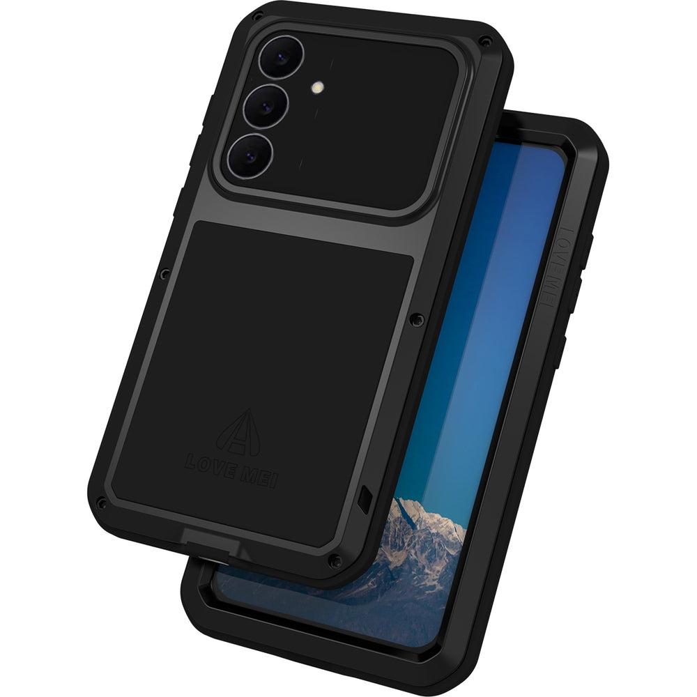 Handyhülle für Galaxy S25 FE, Love Mei Powerful mit Glas, Schwarz