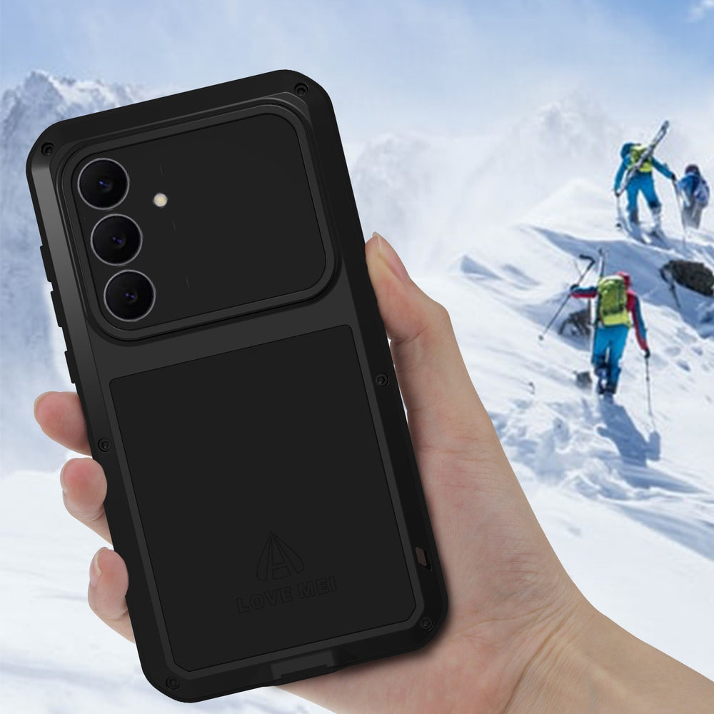 Handyhülle für Galaxy S25 FE, Love Mei Powerful mit Glas, Schwarz