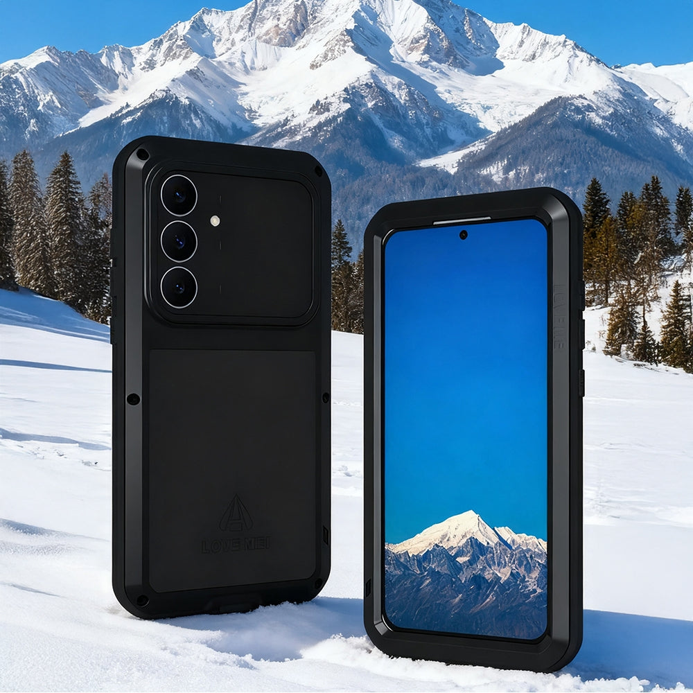 Handyhülle für Galaxy S25 FE, Love Mei Powerful mit Glas, Schwarz