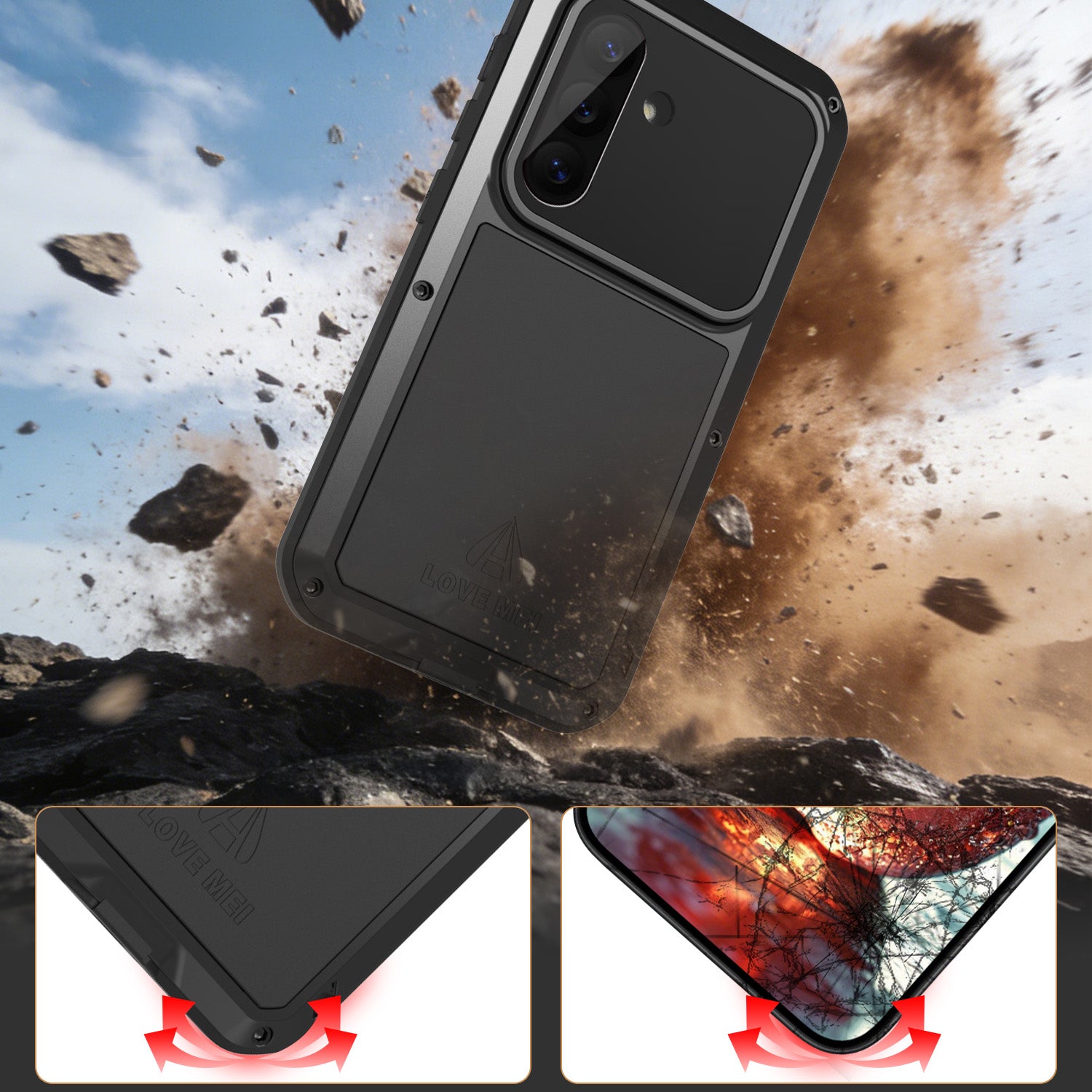 Handyhülle für Galaxy S26, Love Mei Powerful mit Glas, Black